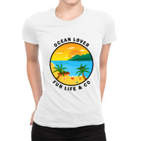 Ocean Lover And Cool Illustration Of A Island Ladies Fitted T-shirt | Artistshot