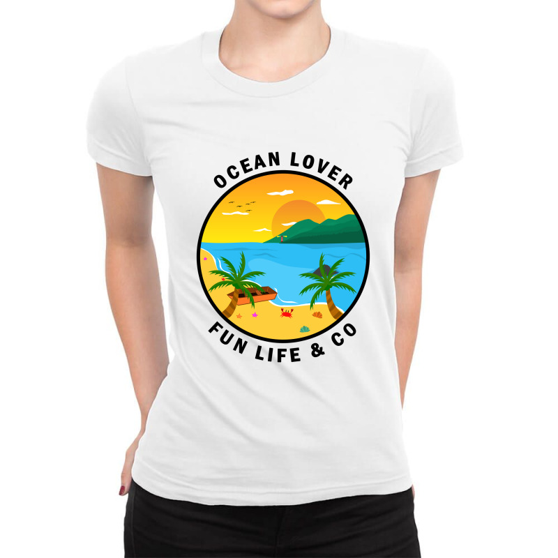 Ocean Lover And Cool Illustration Of A Island Ladies Fitted T-Shirt by vnteees | Artistshot