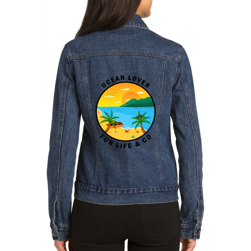 Ocean Lover And Cool Illustration Of A Island Ladies Denim Jacket by vnteees | Artistshot