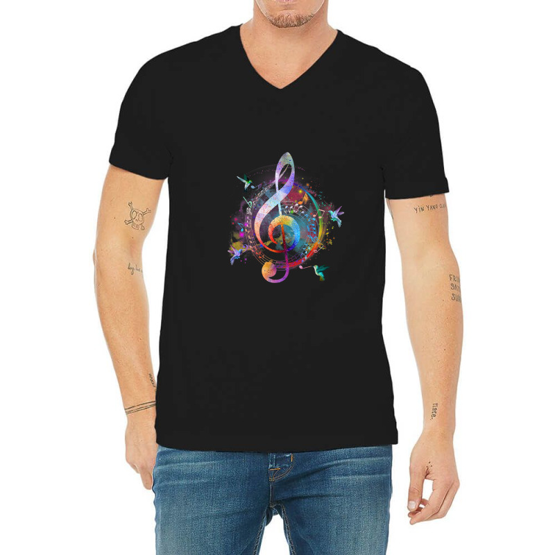 Music Musical Instrument Birds Treble V-Neck Tee by JAMESDSHARP | Artistshot