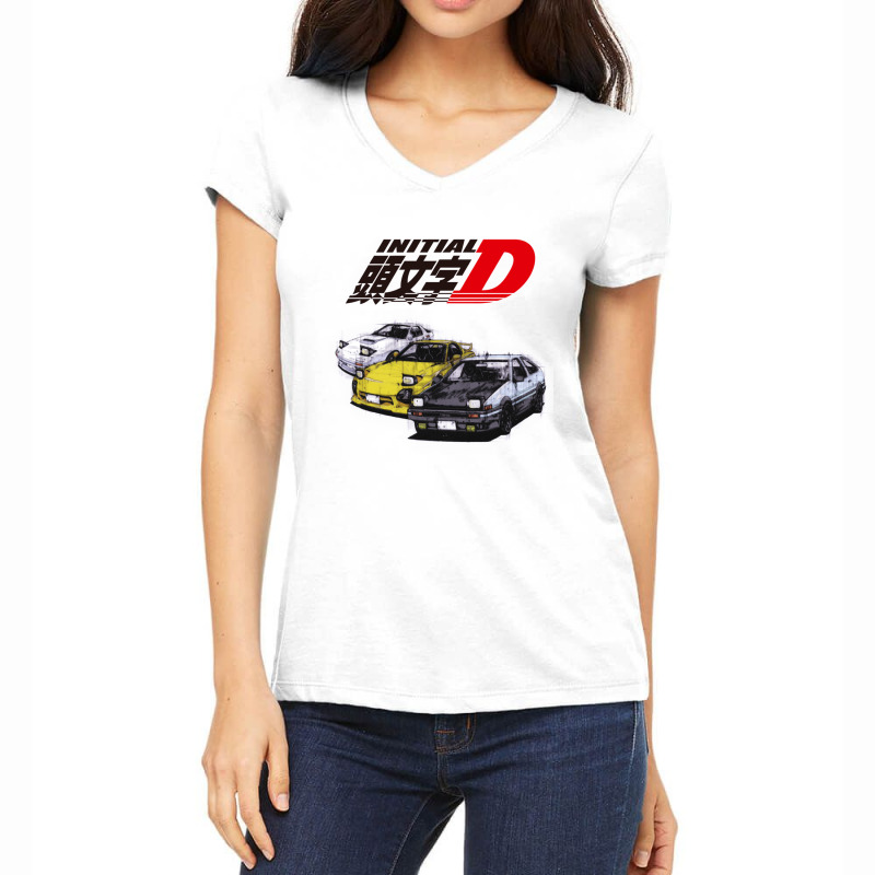 Initial D Ae86 _ Rx7 Sketch Women's V-Neck T-Shirt by PRISCILLABIRD | Artistshot