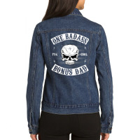 Mens One Badass Bonus Step Dad Birthday Stepdad Ladies Denim Jacket | Artistshot