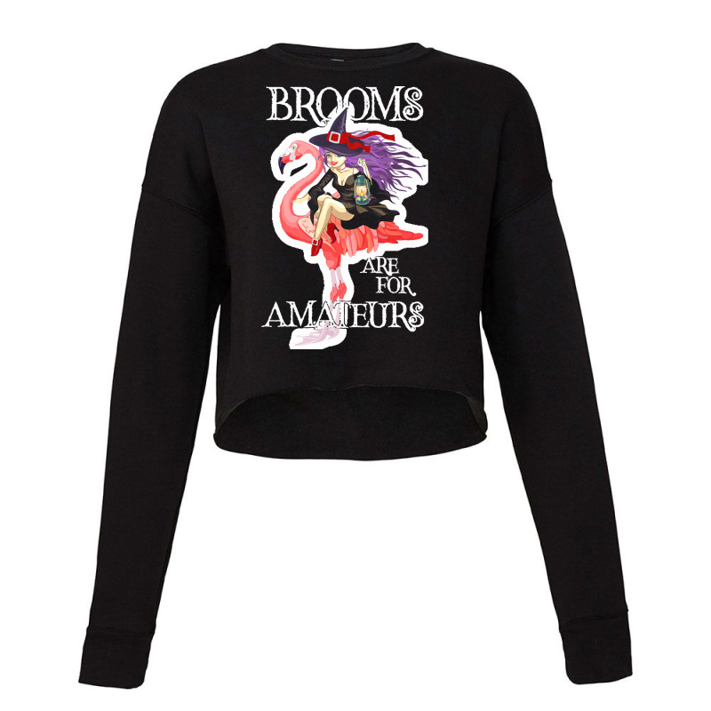 Brooms Are For Amateurs Witch Flamingo Brooms Are For Amateurs Funny W Cropped Sweater by netheriteshepherd | Artistshot