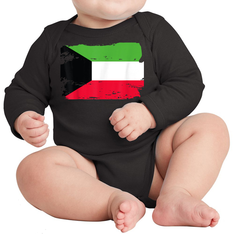 Official Kuwait Flag Kuwaiti Country Pride Vintage T Shirt Long Sleeve Baby Bodysuit by cm-arts | Artistshot