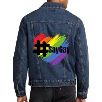 Say Gay Hashtag Lgbt Pride Florida Is Gay Men Denim Jacket | Artistshot