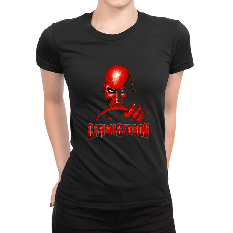 Carmageddon Retro Race Game Fan Print With Text Ladies Fitted T-Shirt by RodneyAbernathy | Artistshot