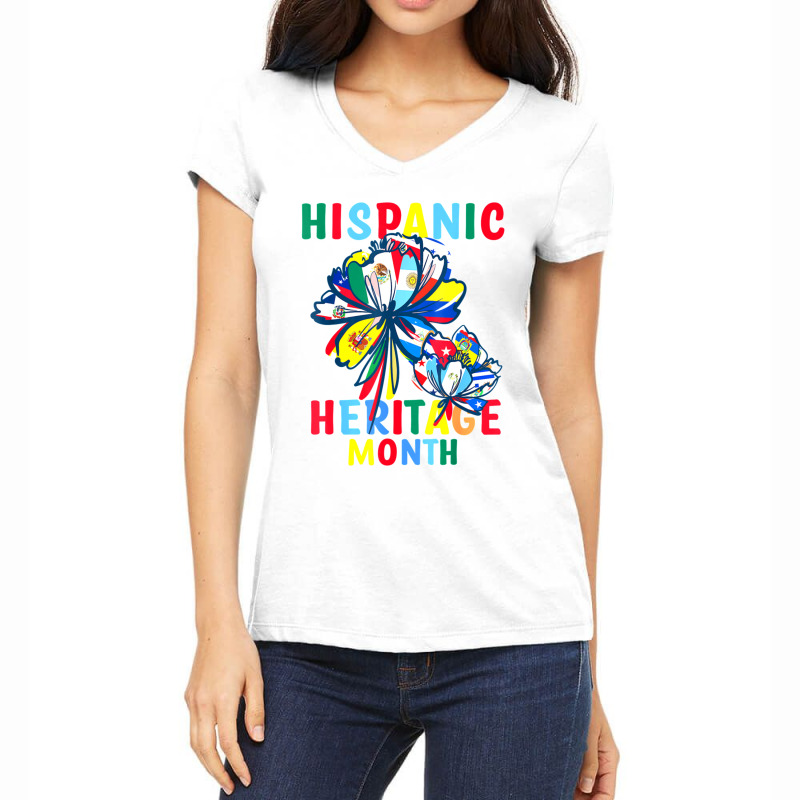 Hispanic Heritage Month Latino Countries Flags Sunflower (2) Women's V-Neck T-Shirt by JENNYKISS | Artistshot