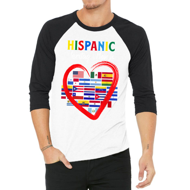 Hispanic Heritage Month Latino Countries Heart Flags 3/4 Sleeve Shirt by JENNYKISS | Artistshot