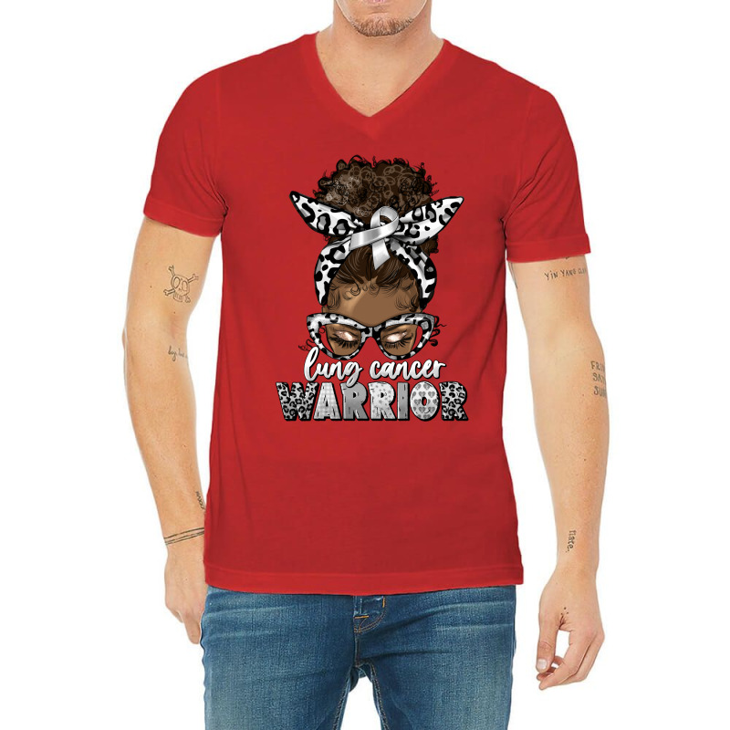 Lung Cancer Warrior Afro Messy Bun V-neck Tee | Artistshot