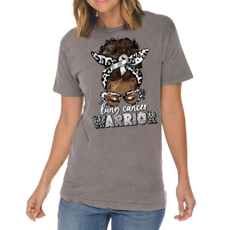 Lung Cancer Warrior Afro Messy Bun Vintage T-shirt | Artistshot