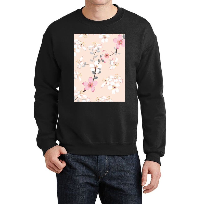 Seamless Pattern Pink Wild Flowers Isolated Pastel Crewneck Sweatshirt by cm-arts | Artistshot