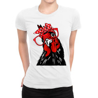 Cute Women Girl Chicken With Bandana Headband And Glasses Ladies Fitted T-shirt | Artistshot