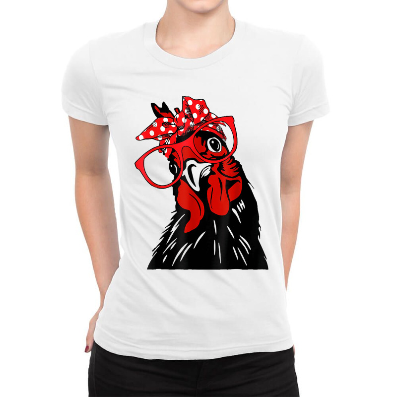 Cute Women Girl Chicken With Bandana Headband And Glasses Ladies Fitted T-Shirt by JustinStringer | Artistshot