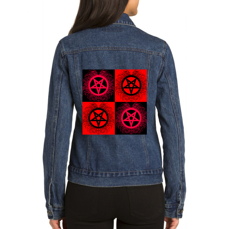 Black Metal Pentagramsblack Amp Red Ladies Denim Jacket by SEANMCDONOUGH | Artistshot