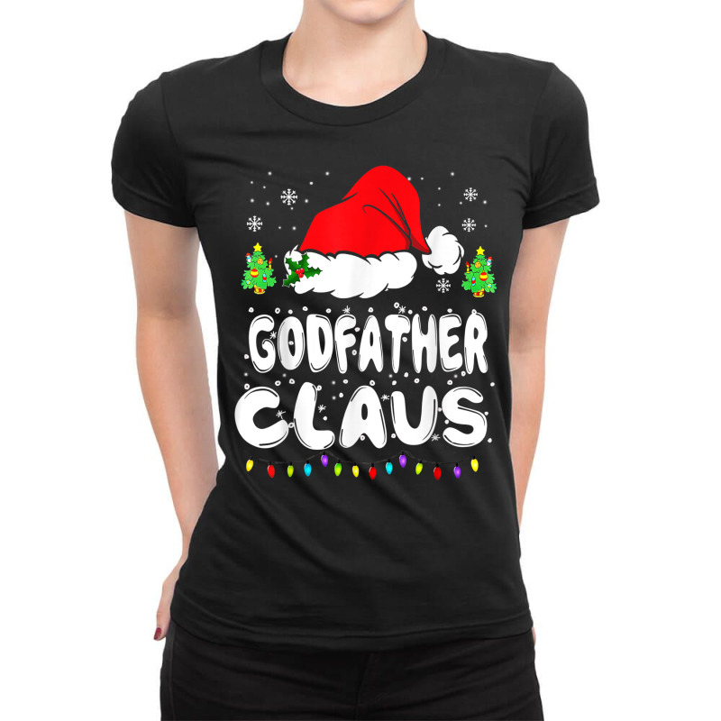 Godfather Claus Christmas Pajama Family Matching Xmas Light Ladies Fitted T-Shirt by Sombre | Artistshot