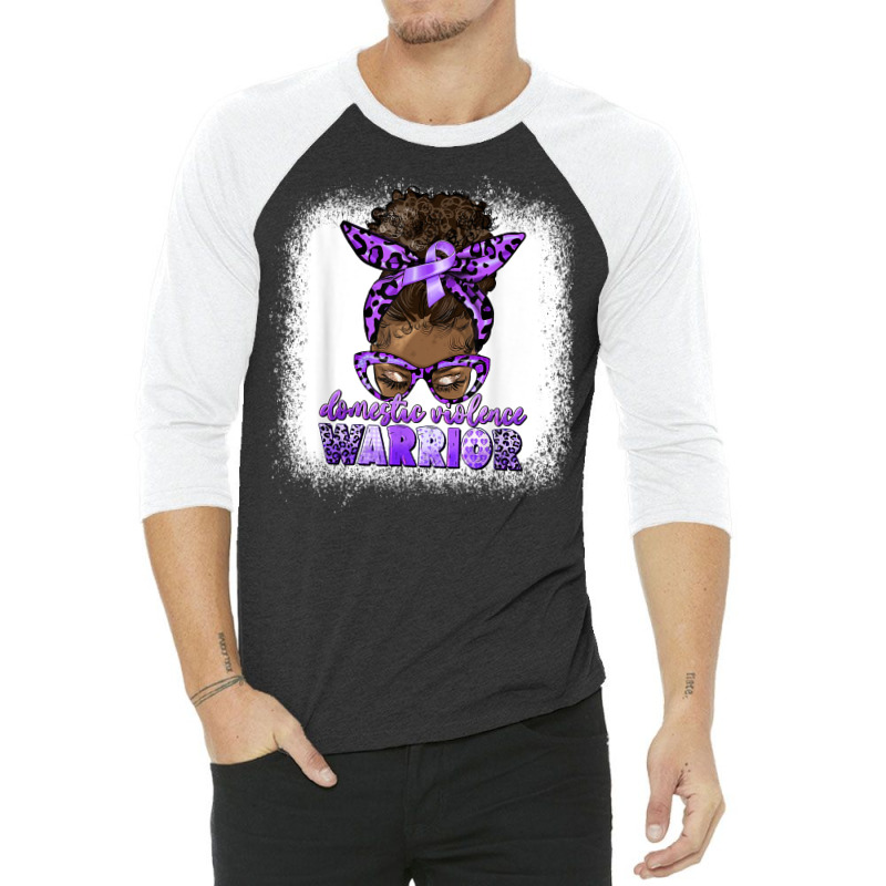 Black Woman Domestic Violence Warrior Afro Messy Bun Purple T Shirt 3/4 Sleeve Shirt | Artistshot