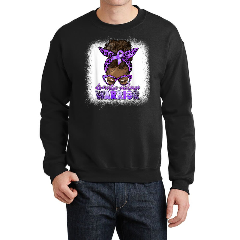 Black Woman Domestic Violence Warrior Afro Messy Bun Purple T Shirt Crewneck Sweatshirt | Artistshot