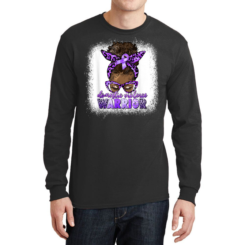 Black Woman Domestic Violence Warrior Afro Messy Bun Purple T Shirt Long Sleeve Shirts | Artistshot