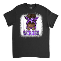 Black Woman Domestic Violence Warrior Afro Messy Bun Purple T Shirt Classic T-shirt | Artistshot