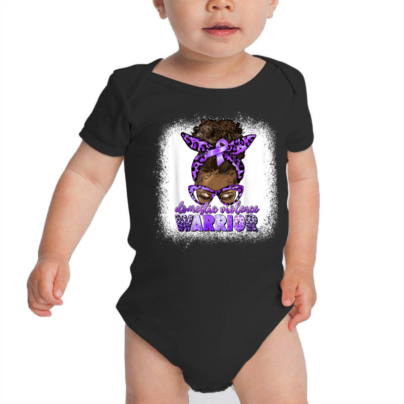 Black Woman Domestic Violence Warrior Afro Messy Bun Purple T Shirt Baby Bodysuit | Artistshot