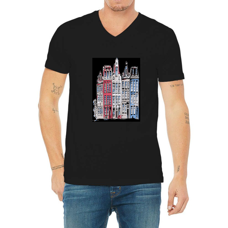 Cartoon Street Amsterdam Buildings Holland V-Neck Tee by AnitaBiegacki | Artistshot