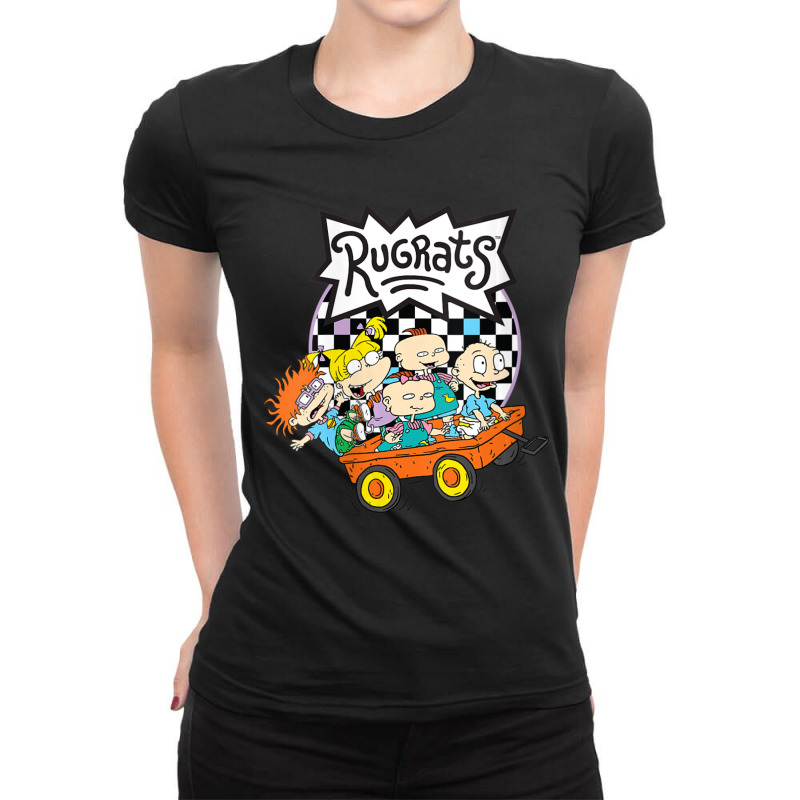 Womens Rugrats Checkerboard With Kids In Wagon V-neck Ladies Fitted T-Shirt by cm-arts | Artistshot