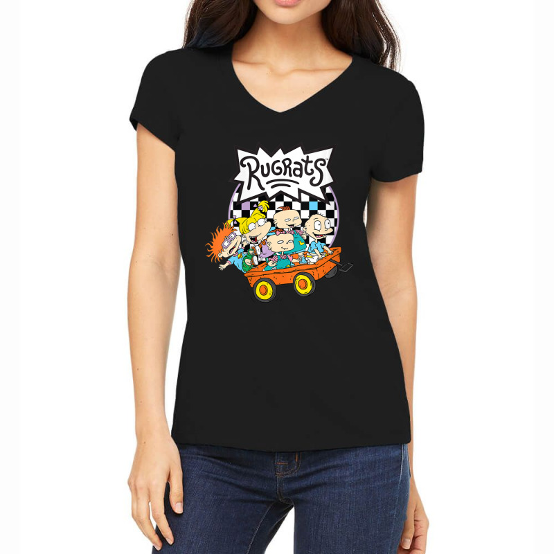 Womens Rugrats Checkerboard With Kids In Wagon V-neck Women's V-Neck T-Shirt by cm-arts | Artistshot