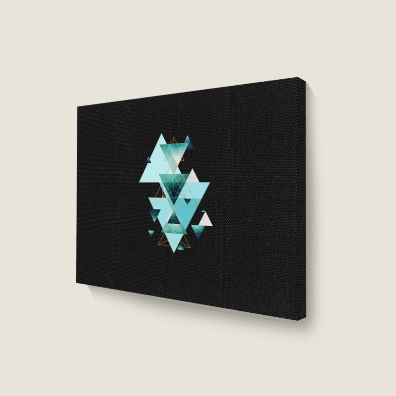 Geometric Triangle Compilation In Teal Landscape Canvas Print | Artistshot