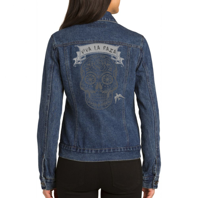 Candy Skull, Viva La Raza Quote Ladies Denim Jacket by cm-arts | Artistshot