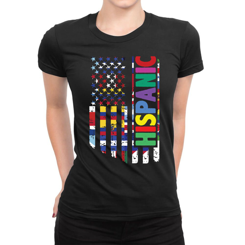 Usa And Latin American Countries Flag Hispanic Heritage Pullover Hoodi Ladies Fitted T-Shirt by cm-arts | Artistshot