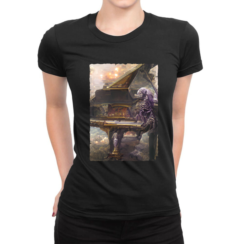 Beautiful Piano Musician Art Abstract Ver1 Futuristic Digital Graphic Ladies Fitted T-Shirt by RogerKyleFox | Artistshot