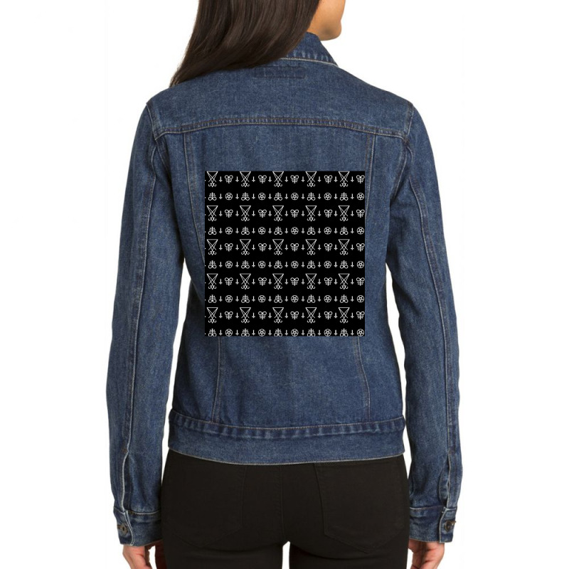 White Satanic Sigils  Black Mass Chiffon Top Ladies Denim Jacket by SEANMCDONOUGH | Artistshot