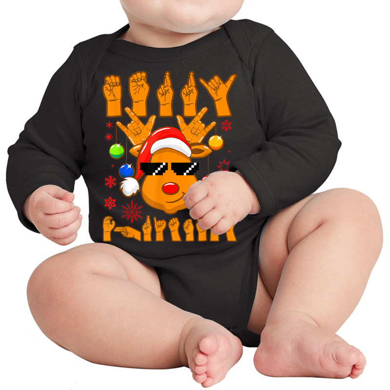 Deaf Christmas Reindeer Tee Asl American Sign Language Tee U Long Sleeve Baby Bodysuit by Clinical | Artistshot