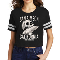 Vintage San Simeon Beach California Ca Retro Surfer Skull T Shirt Scorecard Crop Tee | Artistshot