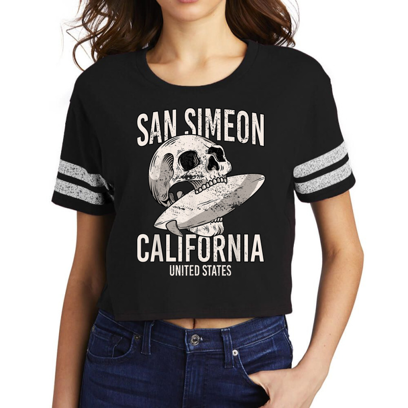 Vintage San Simeon Beach California Ca Retro Surfer Skull T Shirt Scorecard Crop Tee by genze | Artistshot