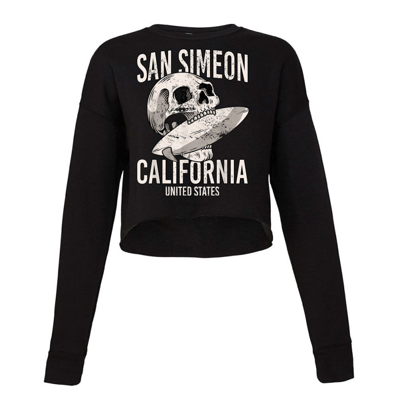 Vintage San Simeon Beach California Ca Retro Surfer Skull T Shirt Cropped Sweater by genze | Artistshot