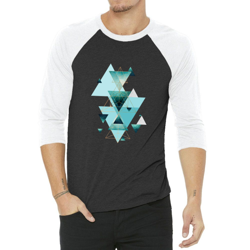 Geometric Triangle Compilation In Teal 3/4 Sleeve Shirt | Artistshot