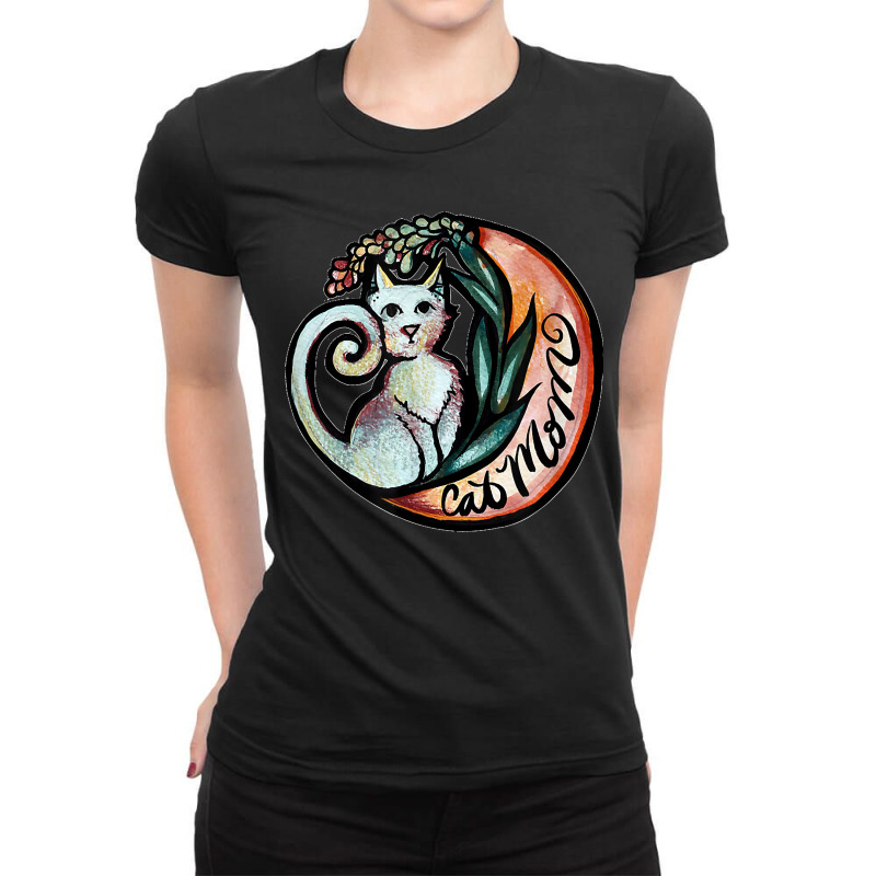 Cat Mom Moon Flower Art Nature Kitty Cats Ladies Fitted T-Shirt by ROMAINEDWILEY | Artistshot