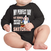 My Perfect Day Anime Ramen Sketching Japanese Aesthetic Girl T Shirt Long Sleeve Baby Bodysuit | Artistshot