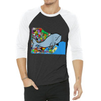 Blue Whale, Marine Sea Animal, Ocean Life, Surf, Art Work Raglan Baseb 3/4 Sleeve Shirt | Artistshot