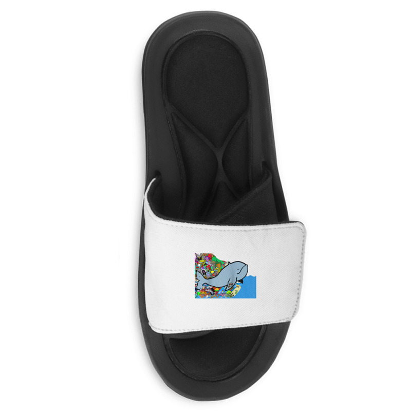 Blue Whale, Marine Sea Animal, Ocean Life, Surf, Art Work Raglan Baseb Slide Sandal | Artistshot