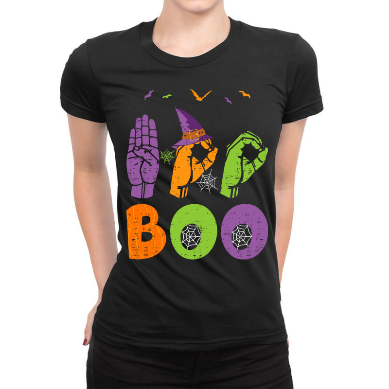 Boo Hands American Sign Language Pride Asl Halloween Long Sleeve T Shi Ladies Fitted T-Shirt by cm-arts | Artistshot