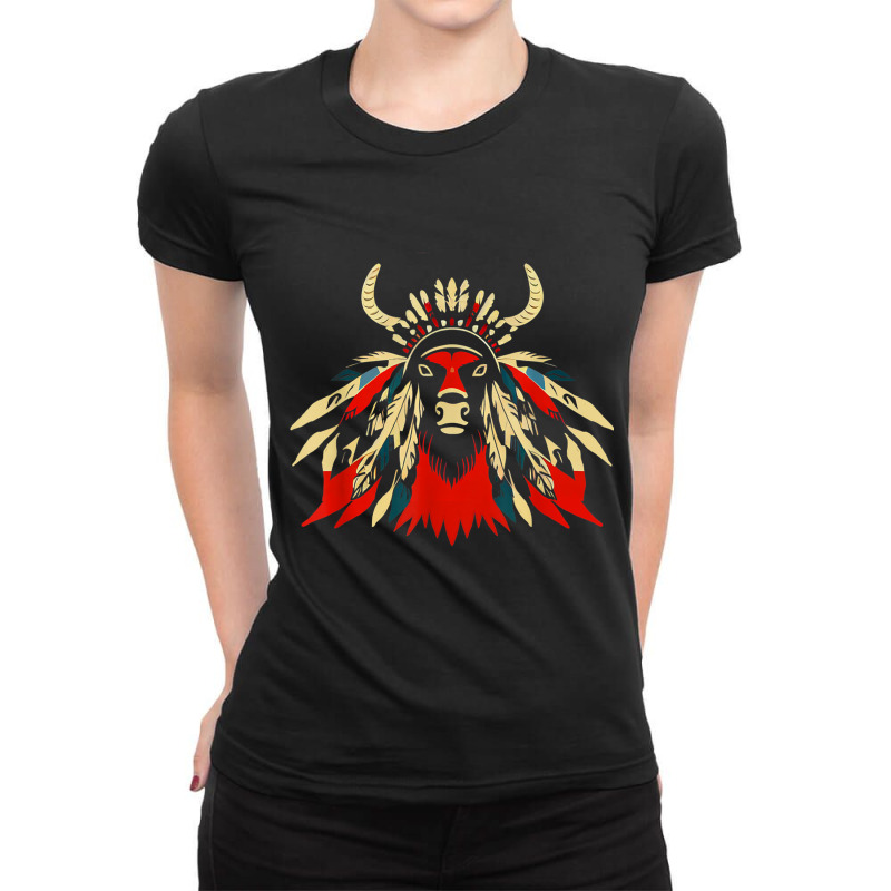 Bison American Indian Native American Nature &outdoor Spirit T Shirt Ladies Fitted T-Shirt by cm-arts | Artistshot