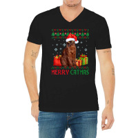 Merry Catmas Cat Ugly Christmas Havana Brown Mom Dad V-neck Tee | Artistshot