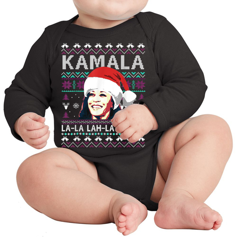 Santa Kamala Ugly Christmas Sweater Kamalalalala Long Sleeve Baby Bodysuit | Artistshot