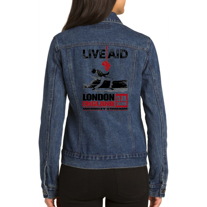 Wembley Live Aid Concert Remastered, London England Wemblay Stadium, M Ladies Denim Jacket | Artistshot