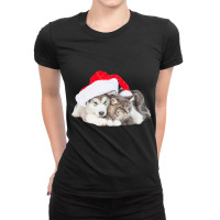 Cute Siberian Husky Puppy Santa Hat Image Christmas Cat Dog Premium T Ladies Fitted T-shirt | Artistshot