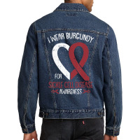 I Wear Burgundy For Sickle Cell Awareness Fighter Warrior Men Denim Jacket | Artistshot