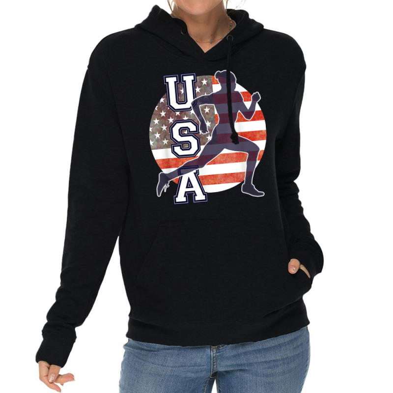 Usa Women Running Track & Field Team American Flag Runner T Shirt Lightweight Hoodie by cm-arts | Artistshot