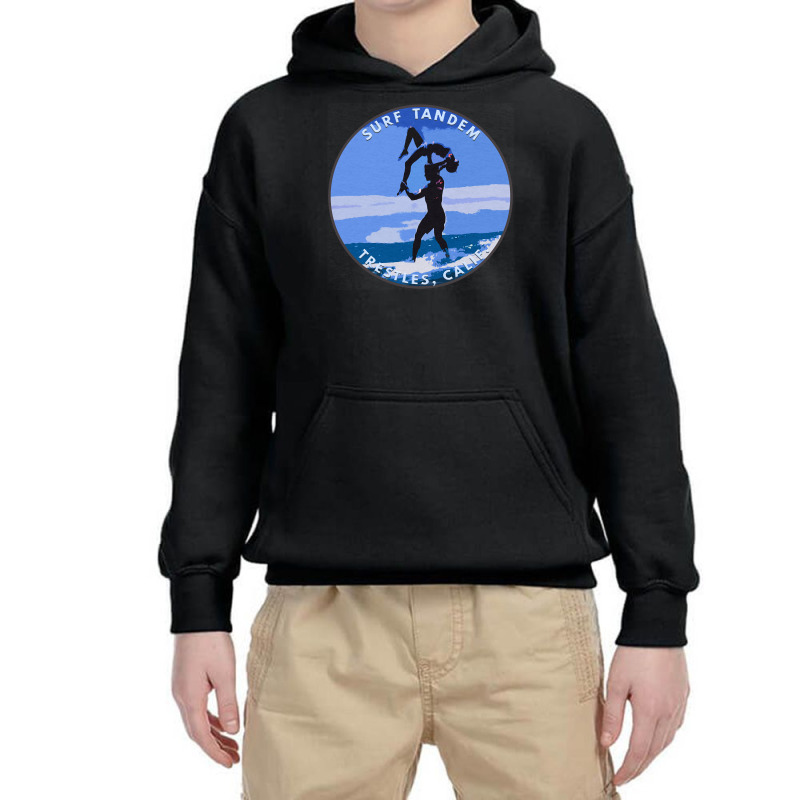 Surf Tandem On A Longboard Surfers Surfing Trestles, Calif. Long Sleev Youth Hoodie | Artistshot